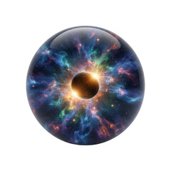 Planet in Glass Orb with Colorful Nebula and Star Burst