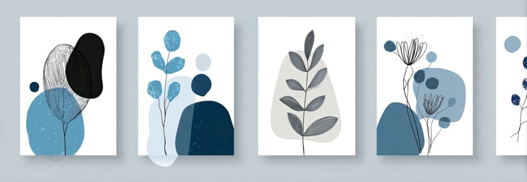 Abstract Blue Botanical Wall Art Collection