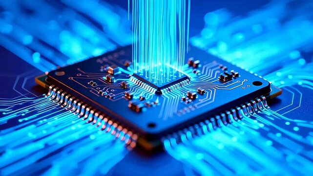 Closeup of a glowing circuit board