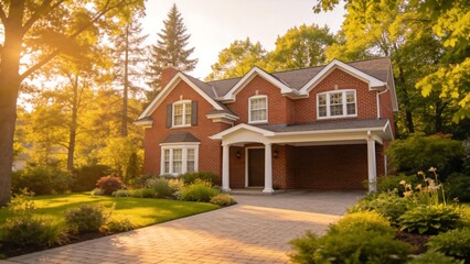 Twostory brick house with front yard