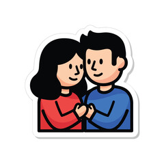 Fototapeta premium Illustration of a young couple holding hands together, showing affection and togetherness with simple, bold lines and bright colors.