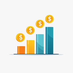 Financial Growth Chart with Coins and Increasing Bars.
