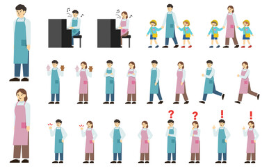 フラットイラスト：男女の保育士セット(表情あり)