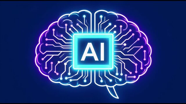 Artificial Intelligence technology concept, with AI CPU Circuit Board glowing neon brain illustration