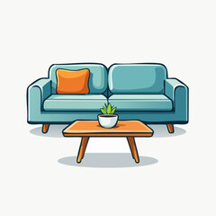 Minimalist Living Room with Blue Sofa and Coffee Table.