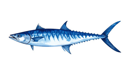 Obraz premium Kingfish Mackerel Fish Watercolor Illustration