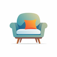 Modern Armchair with Orange Pillow.
