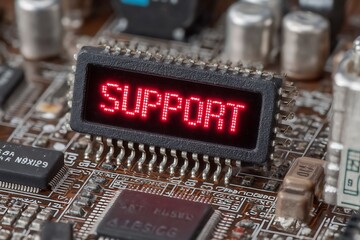 Electronic circuit board with support text.