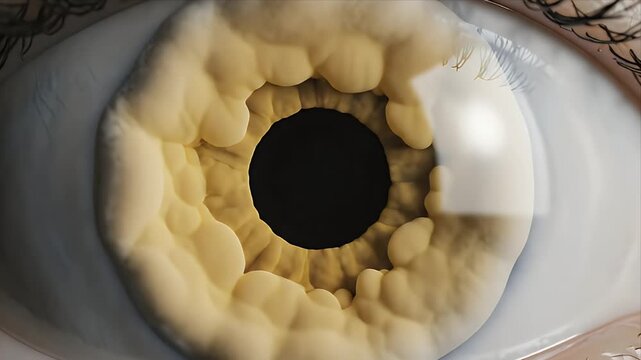 CGI Visualization of Progressive Cataract Development Showing Lens Opacity Progression in Human Eye Educational Medical