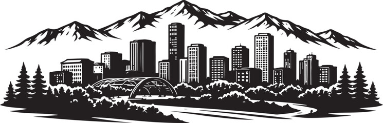 Denver Skyline Silhouette, Vector Illustration, Isolated on White Background © Hin