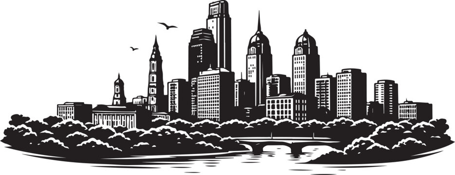 Philadelphia Skyline Silhouette, Vector Illustration, Isolated on White Background