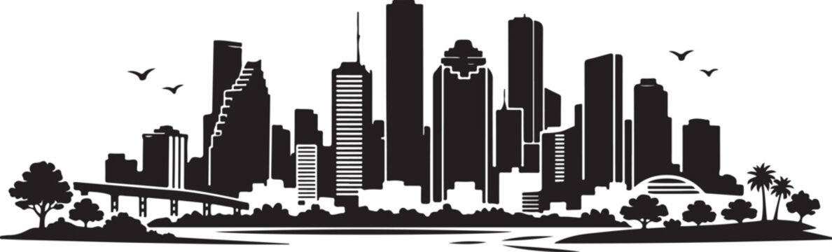 Houston Skyline Silhouette, Vector Illustration, Isolated on White Background