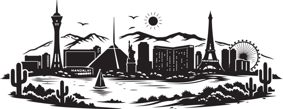 Las Vegas Skyline Silhouette, Vector Illustration, Isolated on White Background
