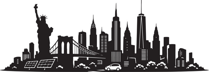 Naklejka premium New York City Skyline Silhouette, Vector Illustration, Isolated on White Background