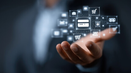 Fototapeta premium Online banking interface with mobile payment and digital network concept