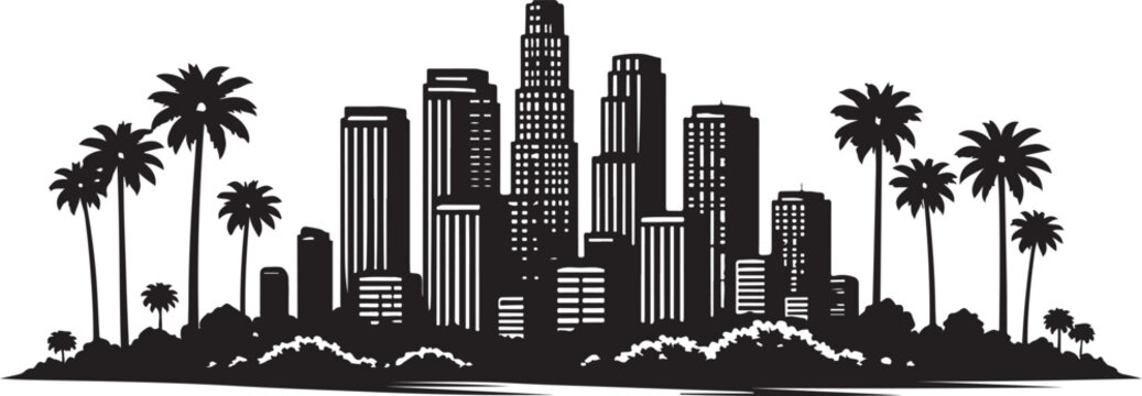 Los Angeles Skyline Silhouette, Vector Illustration, Isolated on White Background