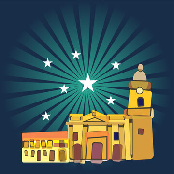 Iglesia, catedral de Tunja en una noche estrellada, arquitectura colonial