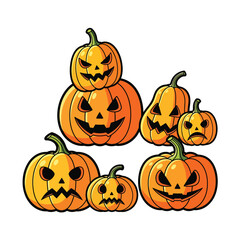 A group of cartoon jack-o-lanterns with various expressions