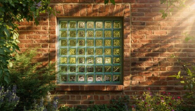 Brick wall with glass block window