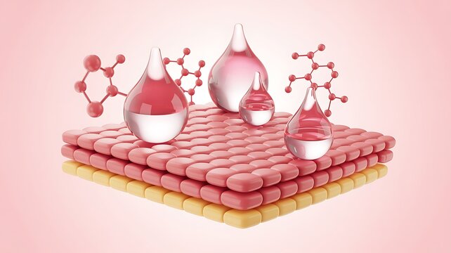  skin layers with water droplets and molecular structures.
