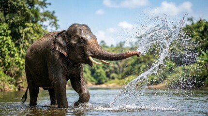 Fototapeta premium High Speed Action Shot Elephant Splashing Huge Water Wave