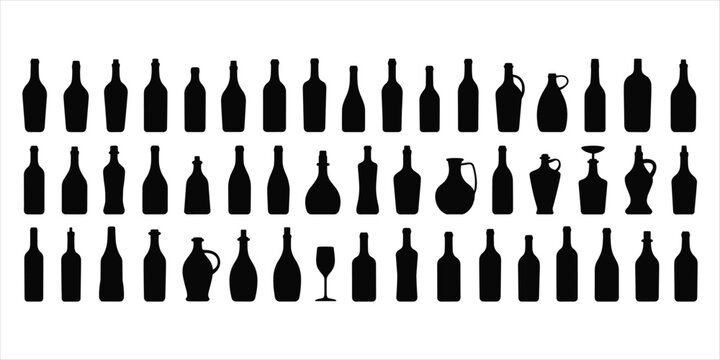 Collection of black silhouette icons representing various bottles and jugs container