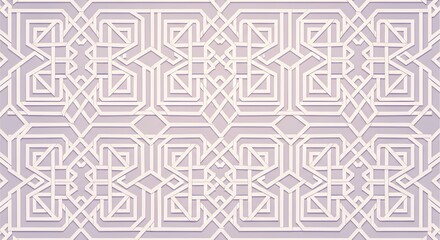 Elegant geometric seamless pattern background with intricate white lines on a subtle pale lavender backdrop ideal for modern design and digital art projects
