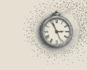 Vintage pocket watch disintegrating into dust