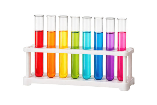 Colorful test tubes on transparent background