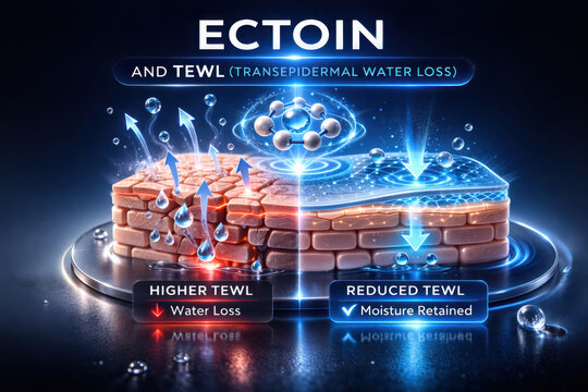 Ectoin enhances skin hydration by reducing transepidermal water loss, promoting moisture retention for healthier skin