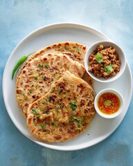 Delicious Paratha with Meat and Sauce