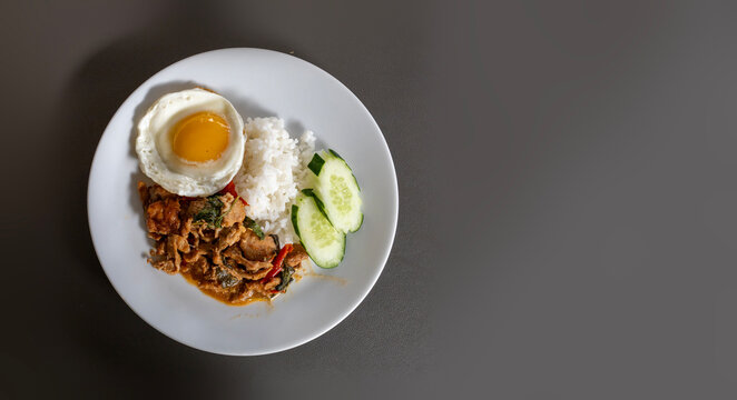 Plate of Stir Fried Pork and Basil (Pad Kra Pao)