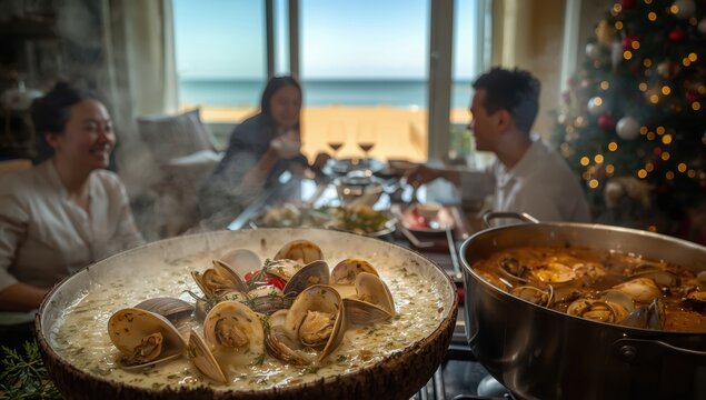 Clams in broth, coconut broth clams, clam chowder, Shang Tang Lala, tasty seafood, prepared with Shao Xing wine, Malaysian Asian cuisine