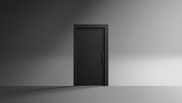 Solid black metal entrance door frame for office building, glass-free, isolated