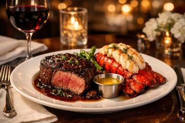 Steak and lobster meal