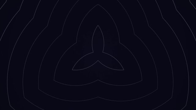 Minimalist line art design of a trinity knot on a black background with white lines