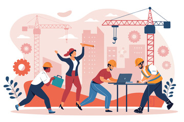 Beautiful Workers With Bold Dynamic Premium Digital Asset