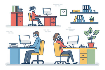 Featuring Workplace With Stylized Employee Crisp Premium Digital Asset