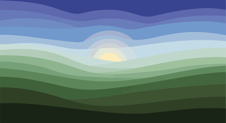 Obraz premium Stylized abstract landscape illustration featuring layered hills and sky