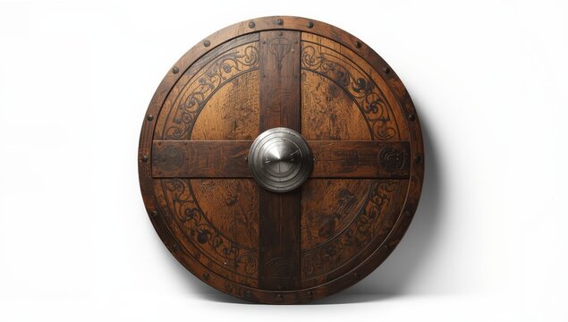 isolated ancient Viking shield on white
