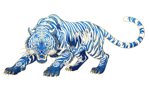 Majestic Blue Tiger Illustration Ornate Stylized Design Powerful Symbol for Branding Marketing Web Design