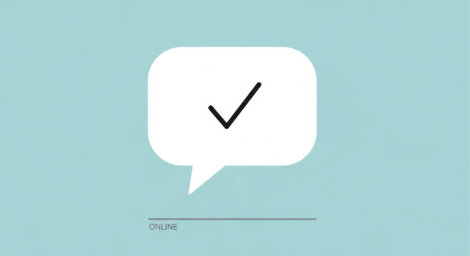 Speech bubble with check mark symbol inside and loading bar below.