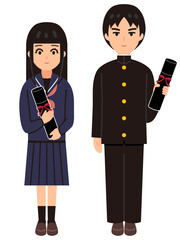 卒業式の日の学生のイラスト