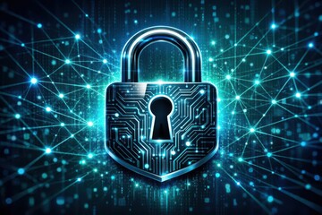 Lock symbol. Concepts of cybersecurity, data protection, and privacy. Advanced safety technology innovation
