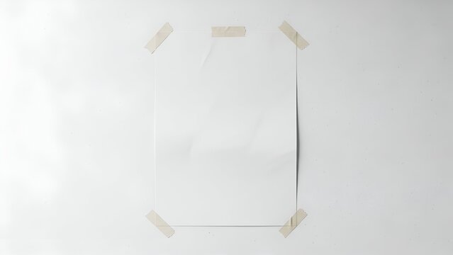 Basic poster mockup attached to studio wall with tape viewed from front