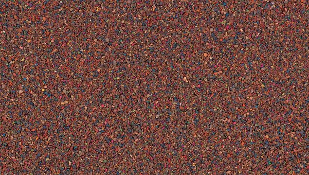 Aerial perspective of vibrant rubber surface texture. Continuous grainy design of reused rubber mulch for playgrounds or sports tracks. Rough industrial abstract backdrop