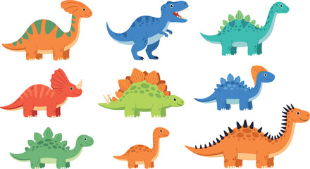 Colorful cartoon dinosaurs vector set with triceratops, stegosaurus, tyrannosaurus and cute prehistoric animal collection © Ismail