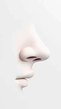 Nose and lips emerging from a white background representing rhinoplasty, cosmetology, beauty, and the sense of smell, creating a minimalist and elegant composition