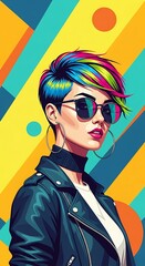 Fashionable Punk Girl with Colorful Hair & Shades