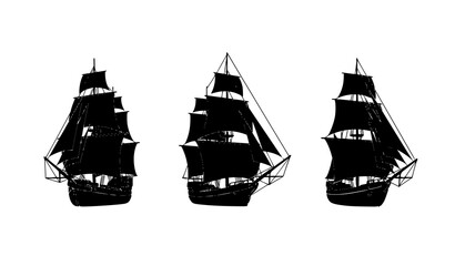 Abandoned sailing ship silhouette stages vector illustration © MD